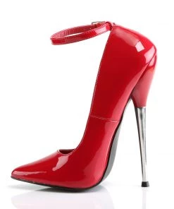 Pleaser Direct Dagger 12 Red Patent Vegan Stiletto With Ankle Strap