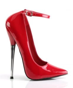 Pleaser Direct Dagger 12 Red Patent Vegan Stiletto With Ankle Strap