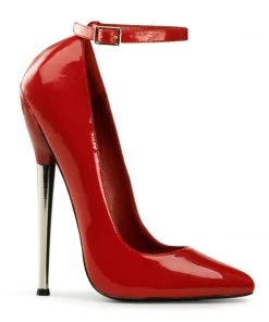 Pleaser Direct Dagger 12 Red Patent Vegan Stiletto With Ankle Strap