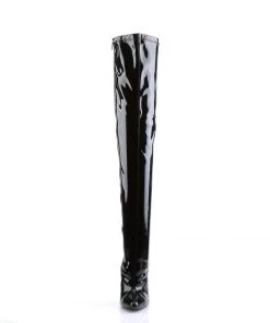 Pleaser Direct Larger Size Shoes Dagger 3000 Black Patent Thigh High Boots