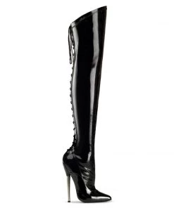 Pleaser Direct Dagger 3060 Black Patent Thigh High Boots Larger Size Shoes