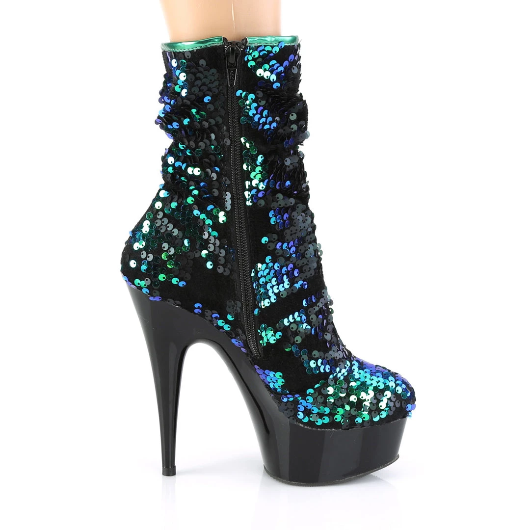 Pleaser Direct Delight 1004 Green Sequin Ankle Boots Platform Shoes 5 Pleaser Direct Delight 1004 Green Sequin Ankle Boots Platform Shoes