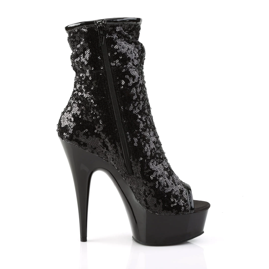 Pleaser Direct Delight 1008SQ Black Sequin Ankle Boots Platform Shoes 5 Pleaser Direct Delight 1008SQ Black Sequin Ankle Boots Platform Shoes