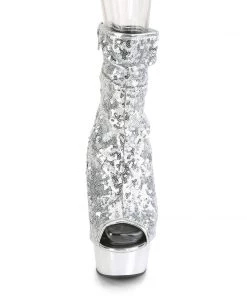 Pleaser Direct Delight 1008SQ Silver Sequin Ankle Boots Glitter Shoes