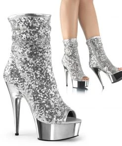 Pleaser Direct Delight 1008SQ Silver Sequin Ankle Boots Glitter Shoes