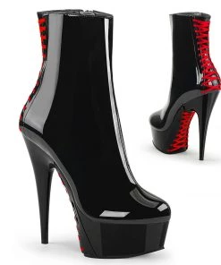 Pleaser Direct Delight 1010 Black And Red Vegan Ankle Boots