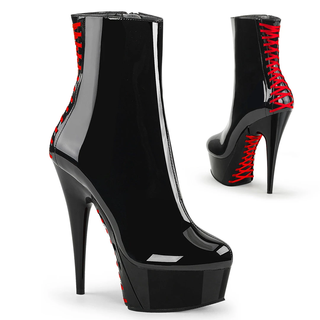 Pleaser Direct Delight 1010 Black And Red Vegan Ankle Boots 1 Pleaser Direct Delight 1010 Black And Red Vegan Ankle Boots