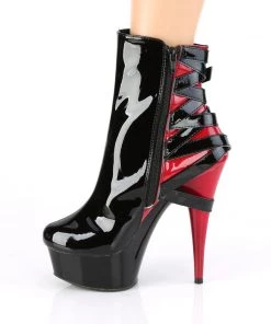 Pleaser Direct Platform Shoes Delight 1012 Black And Red Ankle Boots