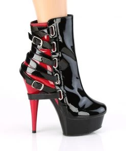 Pleaser Direct Platform Shoes Delight 1012 Black And Red Ankle Boots
