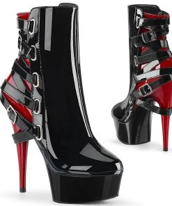 Pleaser Direct Platform Shoes Delight 1012 Black And Red Ankle Boots