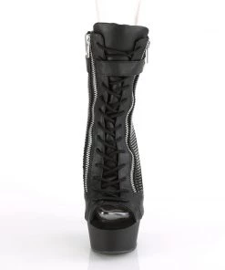 Pleaser Direct Larger Size Shoes Delight 1016-1 Black Matte & Silver Buckled Boots