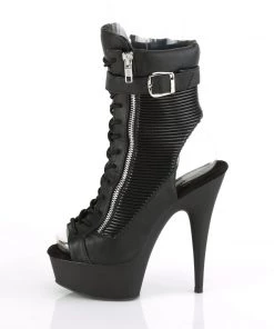 Pleaser Direct Larger Size Shoes Delight 1016-1 Black Matte & Silver Buckled Boots