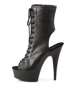 Pleaser Direct Delight 1016 Black Faux Leather Lace Up Peep-Toe Platforms Larger Size Shoes