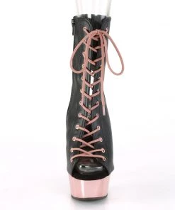 Pleaser Larger Size Shoes DELIGHT 1016 Black / Rose Gold Vegan Ankle/Mid-Calf Boots