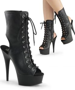 Pleaser Direct Delight 1016 Black Faux Leather Lace Up Peep-Toe Platforms Larger Size Shoes