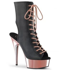 Pleaser Larger Size Shoes DELIGHT 1016 Black / Rose Gold Vegan Ankle/Mid-Calf Boots
