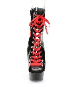 Pleaser Direct Larger Size Shoes Delight 1016FH Black Patent Red Lace Up Peep-Toe Platforms