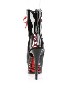 Pleaser Direct Larger Size Shoes Delight 1016FH Black Patent Red Lace Up Peep-Toe Platforms