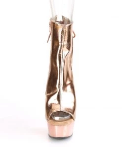 Pleaser Direct Delight 1018 Rose Gold Faux Leather & Chrome Ankle Boots Larger Size Shoes
