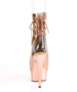 Pleaser Direct Delight 1018 Rose Gold Faux Leather & Chrome Ankle Boots Larger Size Shoes