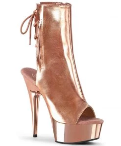 Pleaser Direct Delight 1018 Rose Gold Faux Leather & Chrome Ankle Boots Larger Size Shoes