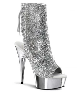 Pleaser Direct Delight 1018G Silver Glitter Ankle Boots
