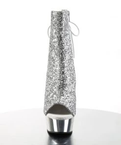 Pleaser Direct Delight 1018G Silver Glitter Ankle Boots