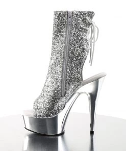 Pleaser Direct Delight 1018G Silver Glitter Ankle Boots 7 Pleaser Direct Delight 1018G Silver Glitter Ankle Boots