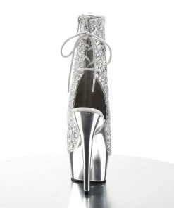 Pleaser Direct Delight 1018G Silver Glitter Ankle Boots 8 Pleaser Direct Delight 1018G Silver Glitter Ankle Boots