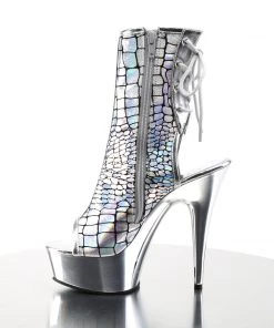 Pleaser Direct Delight 1018HG Holographic Silver Ankle Boots