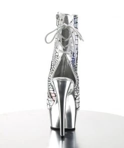 Pleaser Direct Delight 1018HG Holographic Silver Ankle Boots