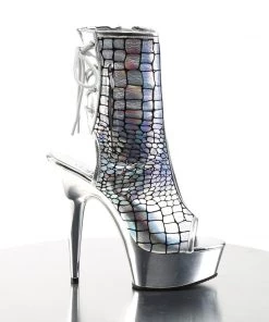 Pleaser Direct Delight 1018HG Holographic Silver Ankle Boots