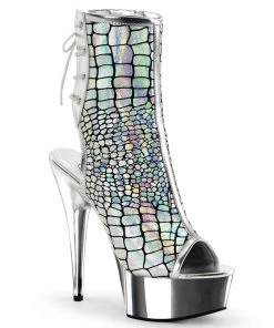Pleaser Direct Delight 1018HG Holographic Silver Ankle Boots