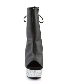 Pleaser Direct Delight 1018LG Black Matte And Silver Glitter Vegan Ankle Boots Glitter Shoes