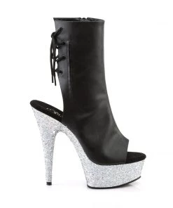 Pleaser Direct Delight 1018LG Black Matte And Silver Glitter Vegan Ankle Boots Glitter Shoes 9 Pleaser Direct Delight 1018LG Black Matte And Silver Glitter Vegan Ankle Boots Glitter Shoes
