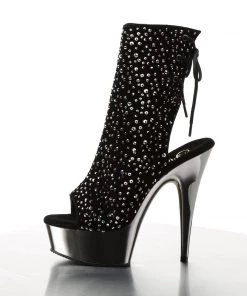 Pleaser Direct Delight 1018RS Black Rhinestone Ankle Boots Larger Size Shoes