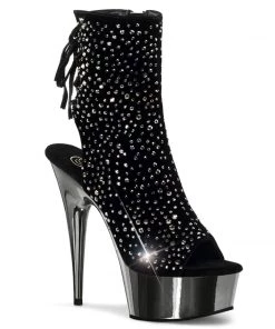 Pleaser Direct Delight 1018RS Black Rhinestone Ankle Boots Larger Size Shoes