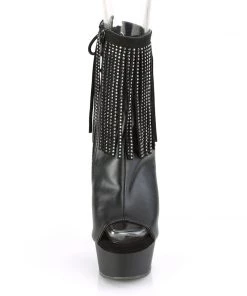 Pleaser Direct Delight 1018RSF Black Faux Leather Fringe Ankle Boots Larger Size Shoes