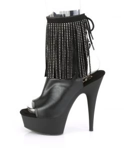 Pleaser Direct Delight 1018RSF Black Faux Leather Fringe Ankle Boots Larger Size Shoes