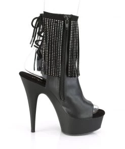 Pleaser Direct Delight 1018RSF Black Faux Leather Fringe Ankle Boots Larger Size Shoes