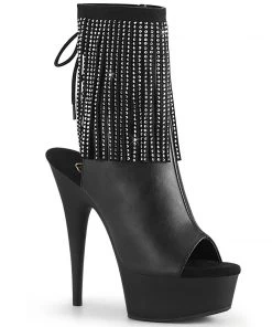 Pleaser Direct Delight 1018RSF Black Faux Leather Fringe Ankle Boots Larger Size Shoes