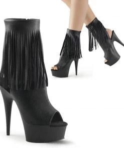 Pleaser Direct Platform Shoes Delight 1019 Black Fringe Ankle Boots