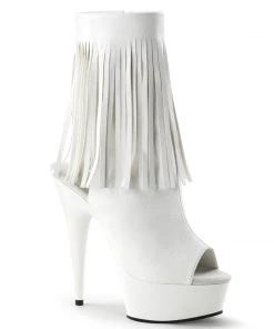 Pleaser Direct Delight 1019 White Fringe Ankle Boots Platform Shoes
