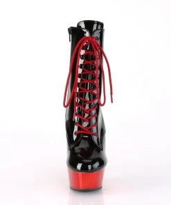Pleaser Direct Delight 1020 Black Patent And Red Chrome Ankle Boots