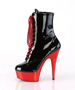 Pleaser Direct Delight 1020 Black Patent And Red Chrome Ankle Boots