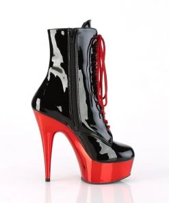 Pleaser Direct Delight 1020 Black Patent And Red Chrome Ankle Boots