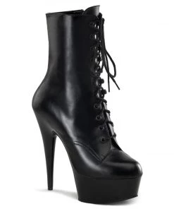 Pleaser Direct Delight 1020 Black Leather Ankle Boots