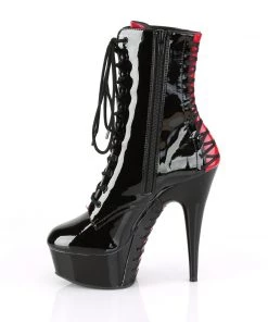 Pleaser Direct Delight 1020FH Black & Red Lace Up Ankle Boots