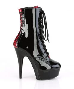 Pleaser Direct Delight 1020FH Black & Red Lace Up Ankle Boots