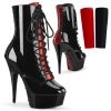 Pleaser Direct Delight 1020FH Black & Red Lace Up Ankle Boots